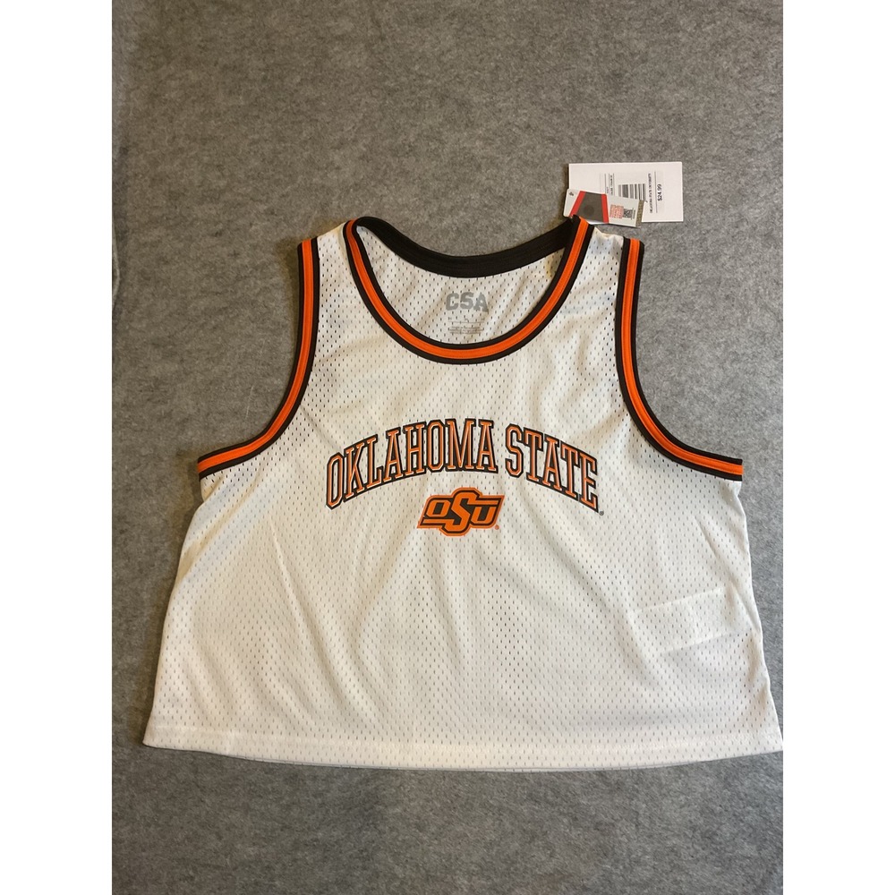 NWT Oklahoma State University OSU Cropped Mesh Jersey Tank Top White Orange M